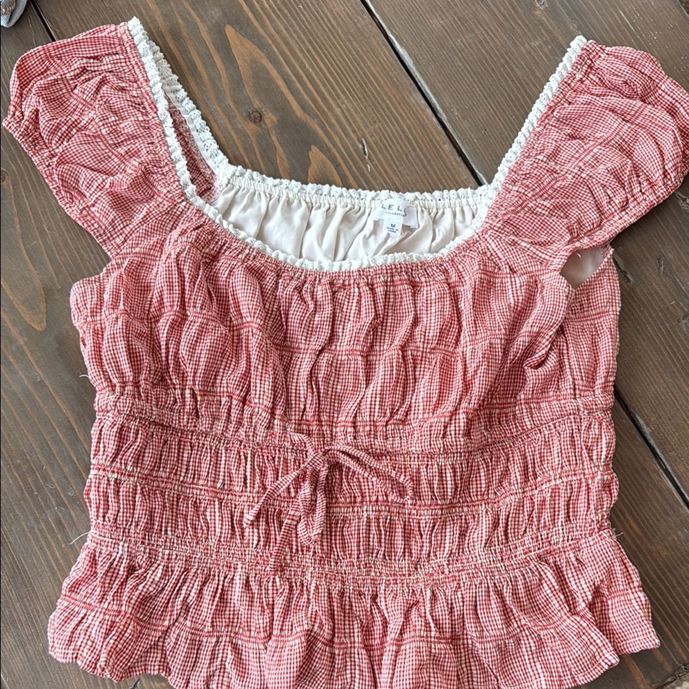 Bohme New Women's Red Gingham Smocked Top